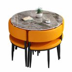 Yuvarlak Toplantı Masası Seti 4 Sandalyeli Küçük Ofis Resepsiyon ve Müzakere Salon Mobilyaları Toplantı Odaları ve Sehpalar için Turuncu 90 cm/35,4 inç