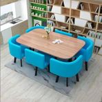 Yuvarlak yemek masası seti, 6 sandalyeli, mutfak, ofis veya oturma odası için modern mobilyalar, 7 parçalı konferans odası masa seti, toplantı ve toplantılar için küçük masa ve sandalye seti