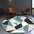 Yuvarlak Yıkanabilir Parça Halıları 170 cm Yumuşak Kaymaz Oturma Odası ve Yatak Odası Halısı Mavi/Siyah/Gri Modern Geometrik Tasarım Yemek Odası ve Ofis Girişleri için Mükemmel