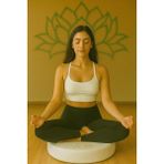 Yuvarlak Yoga & Meditasyon Minderi Lotus Çiçeği Baskılı %100 Duck Kumaş Kalıp Sünger - Krem