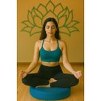 Yuvarlak Yoga & Meditasyon Minderi Lotus Çiçeği Baskılı %100 Duck Kumaş Kalıp Sünger - Petrol Mavisi