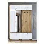 Yuvaset Home 3 Kapılı Aynalı Yağmur Çam/Beyaz Portmanto - Beyaz-Meşe