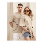 YUVEST Blackrock T-shirt - Awesome Baskılı Oversize Bisiklet Yaka Kısa Kol Bej Tişört -SEVGİLİ KOMBİNİ