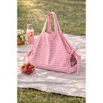YUVOL Ayarlanabilir Bağcıklı Piknik Borcam Taşıma Çantası, Çift Katlı Pembe Pötikareli 50x80cm