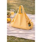 YUVOL Ayarlanabilir Bağcıklı Piknik Borcam Taşıma Çantası, Çift Katlı Sarı Pötikareli 50x80cm