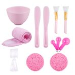 Yüz Maskesi Karıştırma Kase Seti, Sonku Silikon Kendin Yap Yüz Maskesi Alet Kiti Yüz Maskesi Kasesi, Silikon Fırça, Spatula, Ölçüm Kaşıkları, Ölçüm Kabı, Sünger, Makyaj Kafa Bandı - Pembe