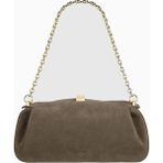Yuzefi Oyster Süet Lüks Italyan Clutch ve Omuz Çantası, Gold Detaylı Tasarım - Bej