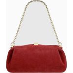 Yuzefi Oyster Süet Lüks Italyan Clutch ve Omuz Çantası, Gold Detaylı Tasarım - Kırmızı