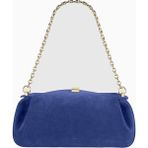 Yuzefi Oyster Süet Lüks Italyan Clutch ve Omuz Çantası, Gold Detaylı Tasarım - Mavi