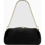 Yuzefi Oyster Süet Lüks Italyan Clutch ve Omuz Çantası, Gold Detaylı Tasarım - Siyah