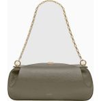 Yuzefi Oyster Taupe Pebble %100 Deri Lüks Italyan, Gold Detaylı Clutch ve Omuz Çantası - Bej