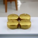 Yüzen Mum 4'lü Dekoratif Mumu Kandil Hediyelik Fitilli Mumluk Şamdan Metalik Boya Gold Altın