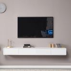Yüzen TV Rafı, Modern Yüzer TV Sehpası, Saklama Çekmeceli Duvara Monte Medya Konsolu, Oturma Odası ve Yatak Odası için Şık Eğlence Merkezi, Siyah (160x20x24cm)