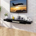 Yüzen TV Sehpası Duvara Monte Eğlence Merkezi Küçük Daire Yatak Odası için Basit Tasarım Duvar Rafı Arka Plan Dekoru için Siyah 150 cm x 90 cm