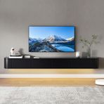 Yüzer TV Rafı, Çekmeceli Duvara Monte Yüzer TV Ünitesi, Yandan Açılır ve Açılır Kapılar, Yatak Odası ve Oturma Odası için Modern Medya Konsolu (Siyah, 160x20x30cm)