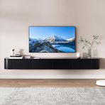 Yüzer TV Rafı, Çekmeceli Duvara Monte Yüzer TV Ünitesi - Yatak Odası ve Oturma Odası için Modern Medya Konsol Rafları, Yandan Açılır ve Açılır Kapılar, Siyah, 200x20x30cm