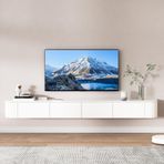 Yüzer Tv Rafı, Çekmeceli ve Yan Açılan Kapılı Duvara Monte Yüzer TV Ünitesi, Yatak Odası ve Oturma Odası için Modern Medya Konsolu, Beyaz, 220x20x30cm - Şık TV Rafları ve Depolama Çözümü