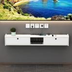 Yüzer TV Rafı, Duvara Monte TV Dolabı - Set Üstü Kutu ve Yönlendirici için Yüzer Depolama Rafı - Medya Ünitesi Rafı (80x23x23cm) - Oturma Odası ve Yatak Odası için Modern Beyaz Tasarım