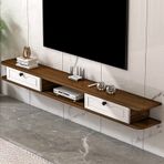 Yüzer TV Rafı, Duvara Monte Yüzer TV Sehpası - 2 Çekmeceli Medya Konsolu, Eğlence Depolama Dolabı, Oyun Raf Ünitesi, Ev Mobilyaları, 120x24x18cm, Şık Modern Tasarım (Renk: