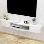 Yüzer TV Rafı, Duvara Monte Yüzer TV Sehpası, 2 Çekmeceli, Modern Beyaz Eğlence Merkezi, Oturma Odası için Şık Medya Konsolu, Yerden Tasarruflu Ev Mobilyaları (100x24x18cm)