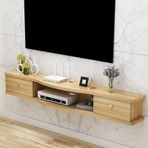 Yüzer TV Rafı, Duvara Monte Yüzer TV Sehpası 2 Çekmeceli - Modern Eğlence Merkezi ve Medya Konsol Rafı, Oturma Odası için Şık Ev Mobilyaları, Ahşap Kaplama (120x24x18cm)