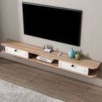 Yüzer TV Rafı, Duvara Monte Yüzer TV Sehpası - 2 Çekmeceli Modern Medya Konsolu, Eğlence Depolama Rafı, Şık Ev Mobilyaları, Oyun Dolabı Ünitesi (Renk D, Boyut: 120x24x18cm)
