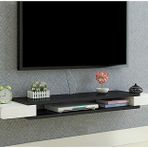 Yüzer Tv Rafı, Duvara Monte Yüzer TV Sehpası - Siyah Medya Konsolu, Eğlence ve Oyun Depolama Rafı Raf Kabin Ünitesi, 110x24x13cm, Modern Ev Dekoru, Yerden Tasarruflu Tasarım