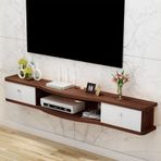 Yüzer TV Rafı, Duvara Monte Yüzer TV Standı Rafı - 2 Çekmeceli Modern Eğlence Merkezi, Oturma Odası için Medya Konsolu, Şık Ev Mobilyaları (Beyaz Kırmızı, 150x24x18cm)