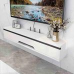 Yüzer Tv Rafı, Modern Yüzer TV Standı Duvara Monte, Parlak Parlak Medya Konsol Rafı, Üst Kapaklı Şık TV Dolabı, Oturma Odası ve Yatak Odası Dekoru için Depolama Dolabı.