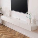 Yüzer TV Rafı, Oturma Odası için Modern Beyaz TV Dolabı, Çekmeceli 71 inç Büyük TV Standı, Duvara Monte Eğlence Merkezi, Yatak Odası Depolama için Şık TV Konsolu