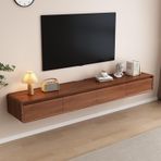 Yüzer Tv Rafı, Yüzer Ahşap TV Dolabı - Çekmeceli Duvara Monte Multimedya Konsolu, Kauçuk Ahşap, Modern Tasarım, 240CM/94.5IN, Kahverengi-A, Oturma Odası Depolama için Şık TV Ünitesi