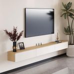 Yüzer Tv Rafı, Yüzer Duvar Rafı TV Kabini - Modern Duvara Monte Eğlence Merkezi, Çekmeceli Medya Konsolu, TV için Şık Ekran Rafı, WiFi Router, Set Üstü Kutu, Ev