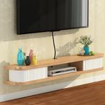 Yüzer TV Rafı, Yüzer TV Standı Duvara Montaj Rafı - 2 Depolama Bölmeli Modern Eğlence Merkezi, Yerden Tasarruflu Asma TV Konsolu (140x23.5x16cm, Renk C)