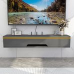 Yüzer TV Sehpası Gizli Kablo Yönetim Delikli Duvara Monte Medya Konsolu TV Ünitesi Set Üstü Kutu Rafı Yatak Odası için Küçük Duvara Monte Depolama Rafları 70cm TV Dolabı.