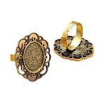 Yüzük Tabanı Ham Parçası, 40 Adet Oval Kabaşon Yüzük Boş Çerçeve Çok Renkli 2 Boyutlu Desenli Cam(Antique gold,Fit 13x18mm)
