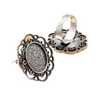 Yüzük Tabanı Ham Parçası, 40 Adet Oval Kabaşon Yüzük Boş Çerçeve Çok Renkli 2 Boyutlu Desenli Cam(Antique Silver,Fit 18x25mm)