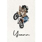 Yvann: Cahier personnalisé avec prénom Yvann | Cadeau d'anniversaire pour enfant, garçon, homme, copain ... | Chat à bicyclette | 110 pages lignée, Petit Format 6x9 pouces (15,24 x 22,86 cm)