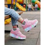 Yvz Patenli Işıklı Spor Ayakkabısı & Tekerlekli Sneakers Paten Ayakkabı Ortopedik Modeli Silikon Teker - Pembe - Beyaz - 33