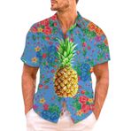 YWBleked Erkek kısa kollu Hawaii gömleği erkek kısa kollu gömlek, gündelik, tropik tarz, baskılı, trend tişört, yazlık erkek kazağı göğüs cepli, Mavi, 3XL