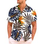 YWBleked Hawaii 3D Baskılı Çiçek Desenli Beyaz Erkek Gömlek