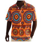 YWBleked Hawaii Afrika Dashiki Tarzı Geleneksel Tarzda Turuncu Erkek Gömlek