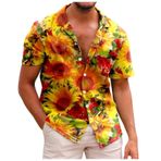 YWBleked Hawaii Çiçek Baskı Jo Turuncu Erkek Gömlek