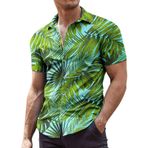 YWBleked Hawaii Çiçek Desenli Tropikal Yeşil Erkek Gömlek