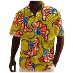 YWBleked Hawaii Geleneksel Casual Çiçek Desenli Afrika Dashiki Tarzında Sarı Erkek Gömlek