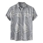 YWBleked Hawaii Rahat 3D Baskılı Gri Erkek Gömlek
