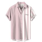 YWBleked Hawaii Rahat Çizgili Pembe Erkek Gömlek