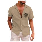 YWBleked Hawaii Vintage Baskılı 3D Baskı Haki Erkek Gömlek