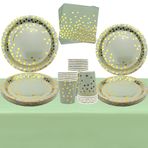 Ywediim Green Dots parti yemek takımı, tabak, afiş, fincan, peçete, pipet, masa örtüsü, parti, doğum günü, bebek duşu, düğün ve mezuniyet dekorasyonları dahil 20 misafir teslim eder