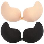 Ywwltt Yapışkan sütyen Push Up 2 adet askısız Push Up sütyen, görünmez silikon sırtı açık sütyen, cilt dostu görünmez sütyen, gece elbisesi, gelinlik, mayo için, Siyah + bej, B