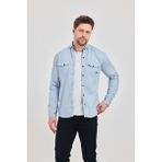 YXC Trend Maker Slim Fit Erkek Dar Kesim Pamuklu Kot Gömlek - A. Mavi - 4XL